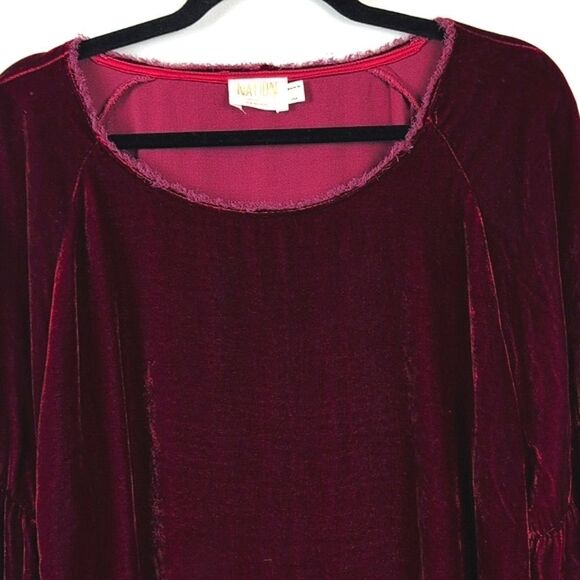 Nation LTD Los Angeles Burgundy Velvet Balloon Sleeve Top Size L - Picture 6 of 11